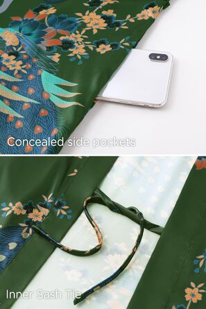 Халат жіночий шовковий, сатиновий, довгий, модель кімоно, з принтом павича, BABEYOND. Ідеальний для дому, вечірок та відпочинку. Універсальний розмір, білий (однорозмірний).