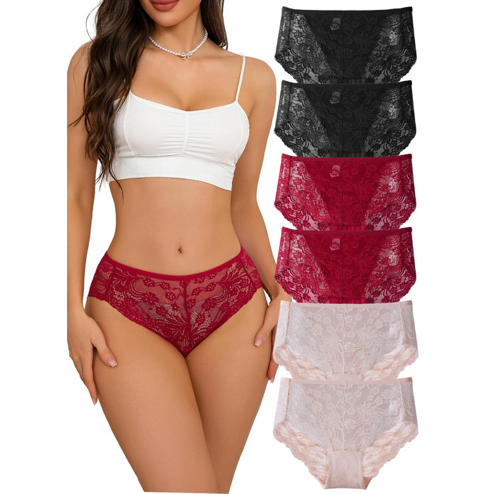 Сліпекс жіночі мереживні, безшовні, великі розміри, 6 шт. (чорний*2, червоний*2, рожевий*2)