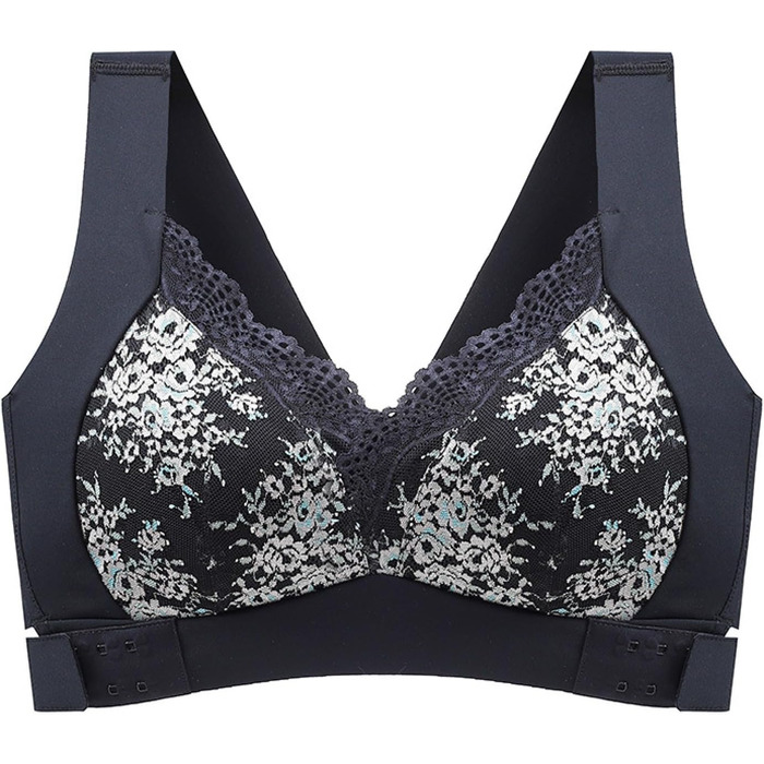 Чорний бюстгальтер Necalisi без кісточок з застібкою на блискавку спереду, мереживний, з перехресними бретелями, квітковий, сексуальний, топ-кроп, бюстгальтер без кісточок, пуш-ап, екстремальний (50 / 115D)