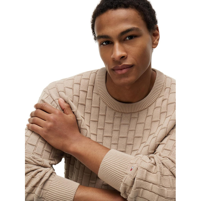Чоловічий в'язаний джемпер Tommy Hilfiger Mock Cable Crew Neck бежевого кольору (Batique Khaki), розмір XL