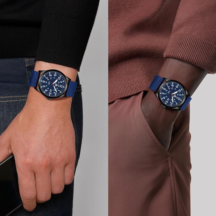 Чоловічий тактичний годинник Military Quartz: водонепроникний (3ATM), аналоговий кварцовий годинник з календарем та нейлоновим ремінцем, синій