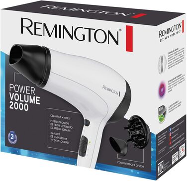 Фен для волосся Remington Power Volume D3015 з іонізацією, 2000 Вт, компактний, з дифузором та концентратором