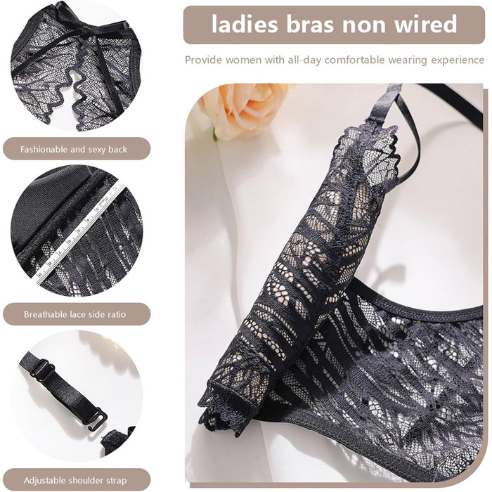 Жіноча спідня білизна MOONBADI BH та труси комплект, чорний, великі розміри 36/80B, мереживо, без кісточок, передня застібка