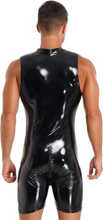 Костюм поліцейського для чоловіків Fldy: комплект з 4 предметів (кепка, шкіряний комбінезон, ефект мокрого блиску, чорний, XL)