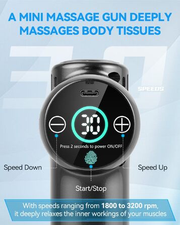 Міні-масажер перкусійний Mini Massage Gun для глибокого масажу тканин, 30 рівнів швидкості, LCD-дисплей, портативний пістолет від м'язового болю та скутості