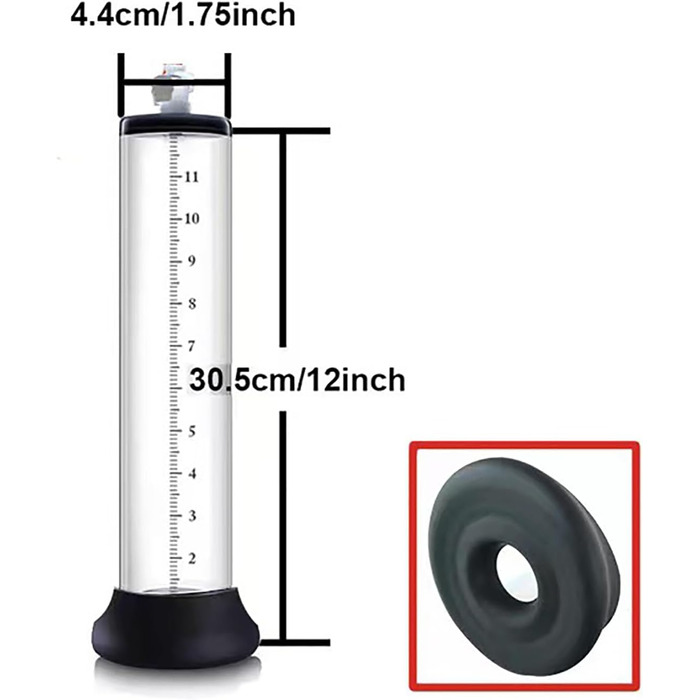 Вакуумна помпа для збільшення пеніса Qiyasex з манометром, знімний презерватив, м'яка та гнучка (30.5*4.4 см)