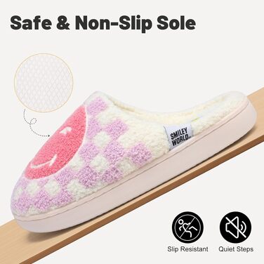 Зимові домашні капці SMILEYWORLD® з ефектом пам'яті Memory Foam, теплі плюшеві та м'які пантофлі для жінок та чоловіків (фіолетові в клітинку, 40/41 EU)