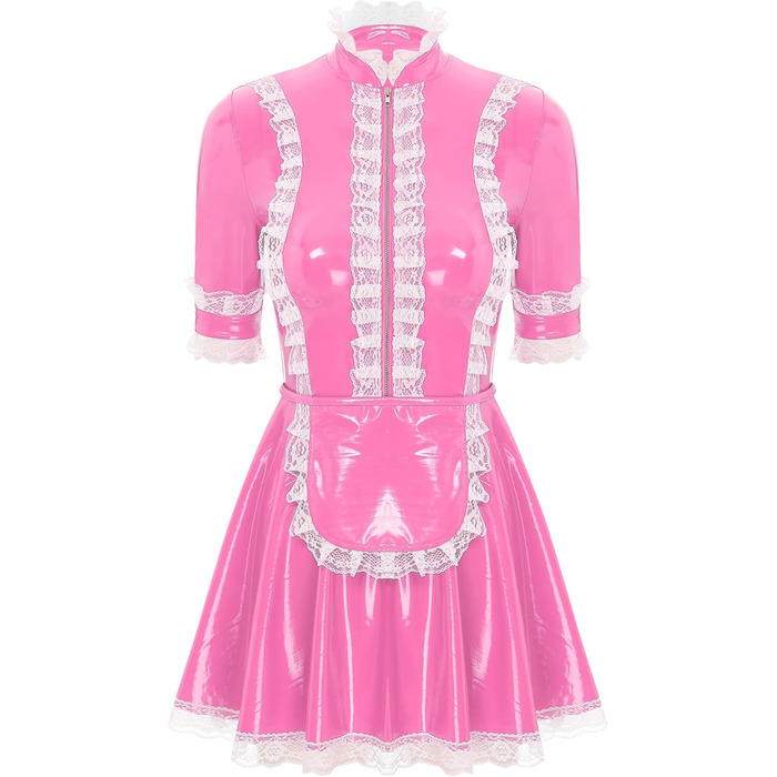 Костюм покоївки Freebily з лакованої шкіри, рожевий, для карнавалу/Хелловіну, розмір XXL
