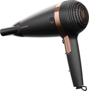 Фен для волосся Grundig Naturashine HD 7081, 2100 Вт, з іонізацією, керамічним покриттям з олією макадамії та кокоса, автоматичним змотуванням кабелю, чорний/рожеве золото
