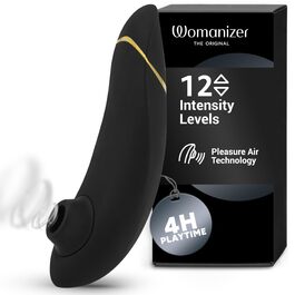Womanizer Premium - вібратор для клітора з ефектом тиску, чорний та золотий | Інтимна іграшка для жінок | Секс-іграшки для дорослих, для пар | Подарунок для жінок