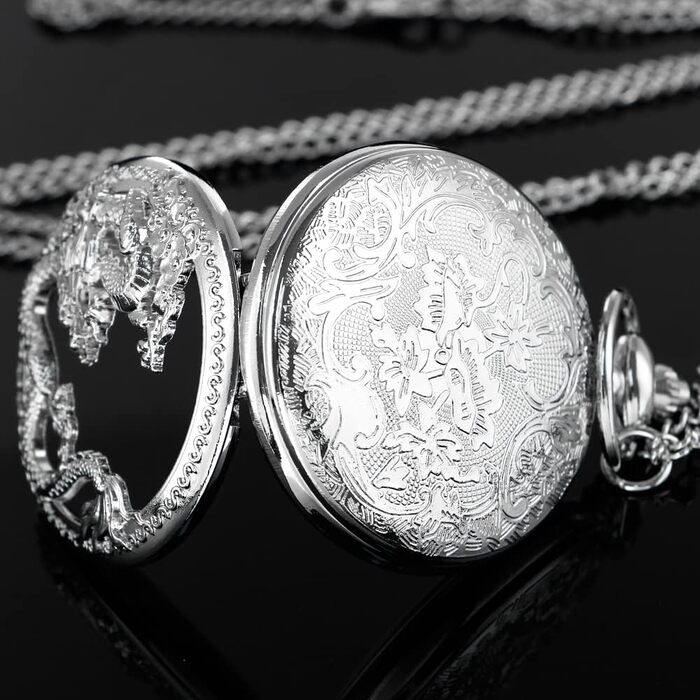 Кварцовий кишеньковий годинник Tiong Vintage з вигравіюванням восьминога та дракона, сріблястий колір — ідеальний подарунок на день батька або день народження