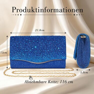 Жіночий вечірній клатч Abendhandtaschen з блискітками та паєтками, елегантна сумка-конверт з від’ємним ланцюжком для весілля та вечірок (синій)