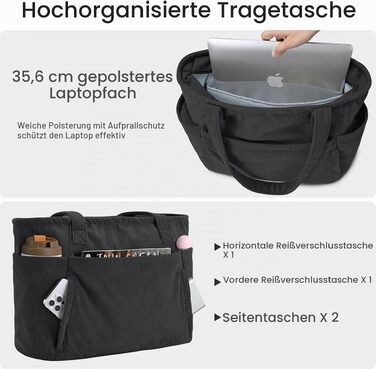 Жіноча сумка-шопер Oscaurt з вельвету, велика сумка Tote Bag з відділенням для ноутбука 15.6