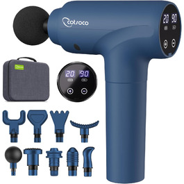 Перкусійний масажер Massage Gun з LED-екраном, електричний масажний пістолет для м'язів: 20 швидкостей, 9 насадок, сумка для перенесення, синій