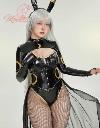 Костюм для косплею Mobbunny: чорний боді з PU-шкіри, фігурна спідниця з шифону, пов'язка, великий хвіст