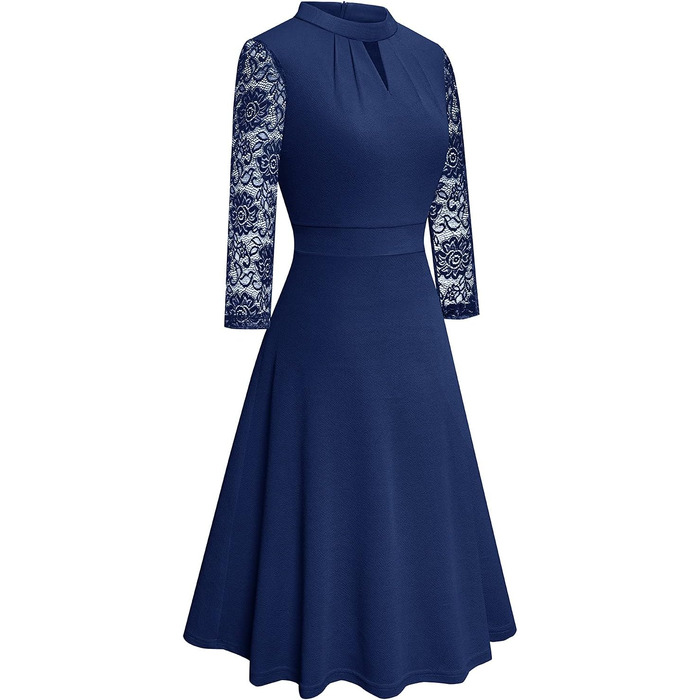 HOEYEE Елегантне сукня-максі з мереживом, вінтажний стиль, для вечірок та коктейлів (XL, Темно-синій)
