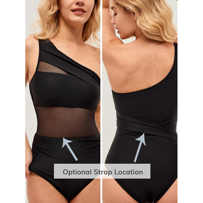 Купальник CUPSHE одноплечий з прозорою сіткою, драпірування, контроль живота, асиметричний, чорний