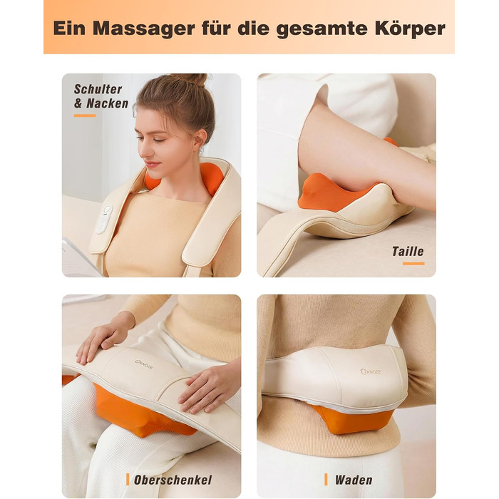 Бездротовий масажер для шиї та плечей KNQZE Shiatsu 4D з функцією підігріву, бежевий