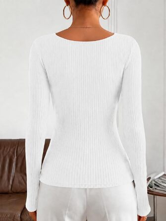 Жіночий елегантний пуловер Cuptacc Slim Fit з довгим рукавом, осінній білий світр (розмір XS)