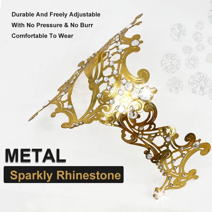 Маска для обличчя MYMENU для пар, жінок, з металу та стразів, венеціанська, для вечірок, весілля, балу (Золота)