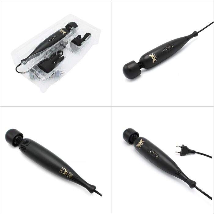 Вібратор Pixey Wand Turbo All-in-One - потужний, з регулюванням швидкості, з мережевим кабелем та 2 насадками (Black Edition, чорний)