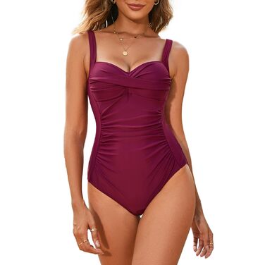 Купальник WIN.MAX з цілісною конструкцією, з підтримкою та м'якими вставками, купальники великих розмірів для жінок, вінтажний пуш-ап монокіні, для чашок C до DD (Бордовий, 44)