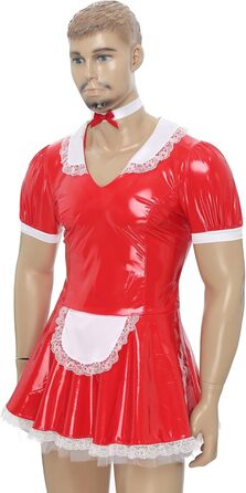 Костюм покоївки Inhzoy для чоловіків: червоне лакове плаття з нашийником, комплект для вечірки, карнавалу, Хелловіну, косплей, розмір XXL