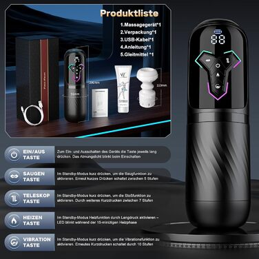 Мастурбатор для чоловіків KI-Interaktion з 10 вібраціями, 7 режимами розтягування та 5 режимами стимуляції. Секс-іграшка з підігрівом та керуванням через APP