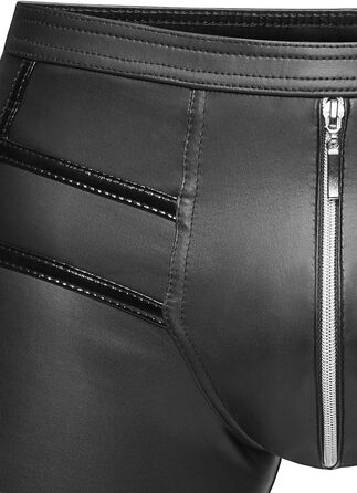 Чорні чоловічі шорти з еластичної шкіри Wetlook з блискавкою - еротична білизна, розмір M