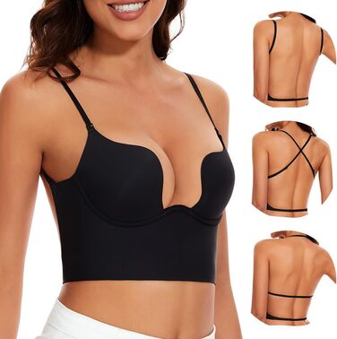 Жіночий бюстгальтер Willuhwisly без спинки, з регульованими положеннями, глибокий виріз, безшовний, трансформуючий, чорний (85C)