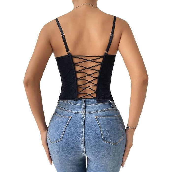 Топ-бралетта Haibang з мереживом, чорний: сексуальний корсет, топ з тонких бретелек, форма одягу для вечірок та клубів
