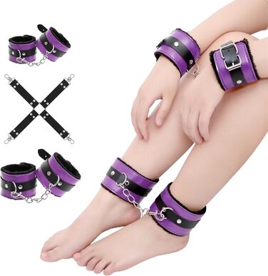 Набір для БДСМ зв'язування (12 предметів) - Fesselset Erotik SM. Зв'язки, наручники, кільця на щиколотки, анальний плаг, фіксатори для сосків, кульовий приглушник, перо-потівник, маска для очей, батіг, лопатка, бавовняний шнур (фіолетовий & чорний)