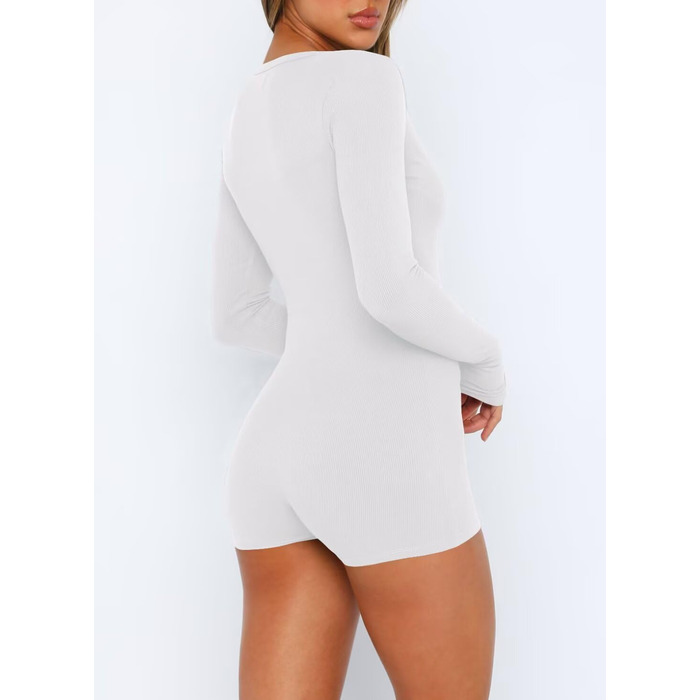 LACOZY жіночий комбінезон з довгим рукавом та V-подібним вирізом, сексуальний стиль Y2K, обтислий, піжамний комплект, спортивний боді білий