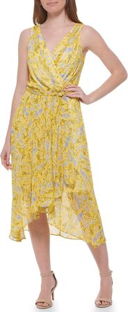 Сукня Tommy Hilfiger жіноча без рукавів міді з шифону з запахом (42, Mango Multi)
