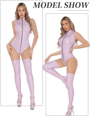 Сліп-боді FEOYA з металевим блиском для жінок, лакована шкіра, вініл, скінні, боді для косплею та клубів (B світло-фіолетовий, M)