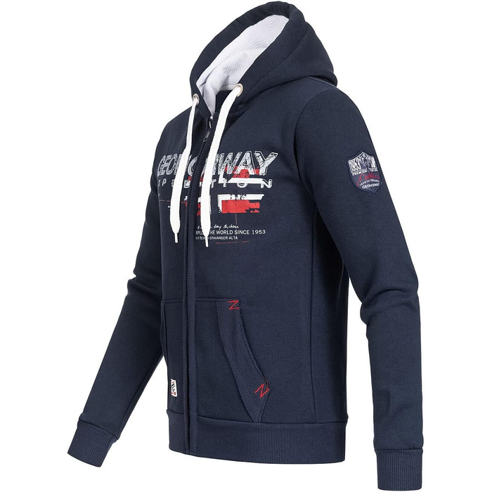 Чоловіча толстовка на блискавці Geographical Norway з капюшоном, темно-синя, розмір XXL