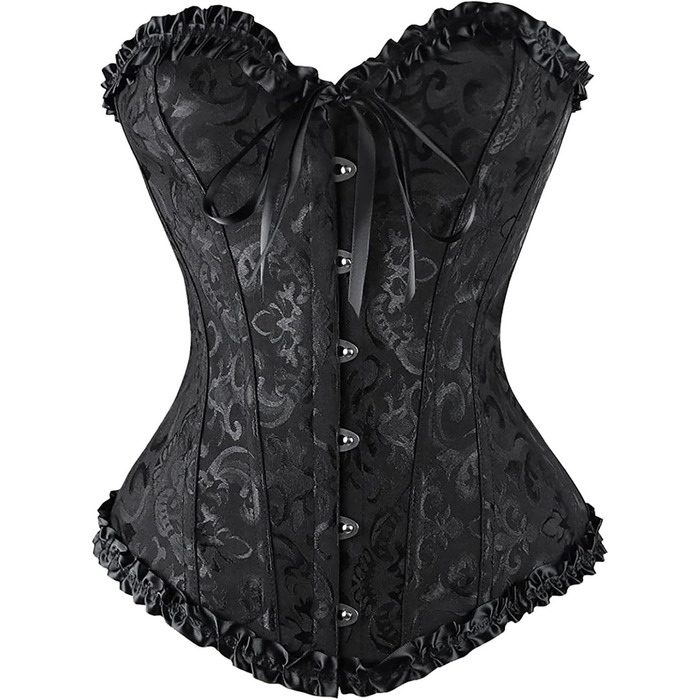 Корсетний топ для жінок з квітковим принтом, повномірний розмір, з бахромою, чорний. Ідеально для вечірнього образу та бурлеск-костюмів. Корсет з сталевими ребрами, верхня частина тіла, повномірна посадка.