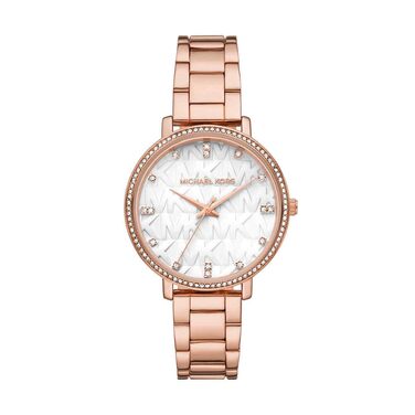 Жіночий годинник Michael Kors Pyper кварцовий, сталевий браслет, колір рожеве золото та Off-white