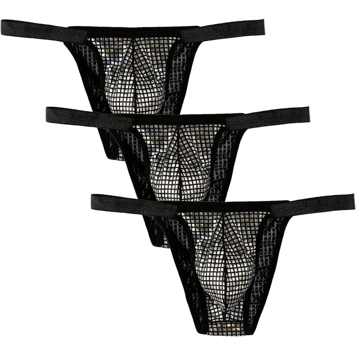 Танга чоловічі Detten Herren Glänzend 3 шт. Сексуальна білизна для чоловіків, чорний, S