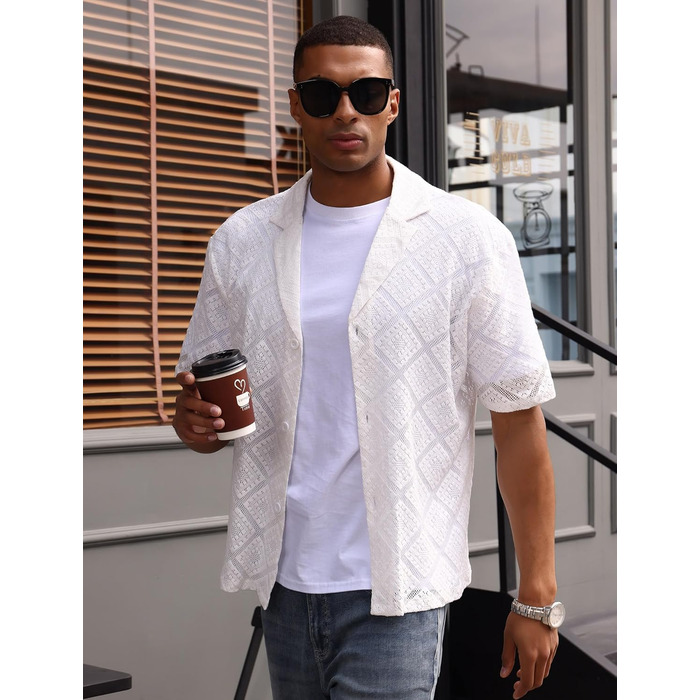 Чоловіча прозора сітчаста сорочка для фестивалю, рейву, клубу. Кінківір, свінґерклуб. (Білий, M)