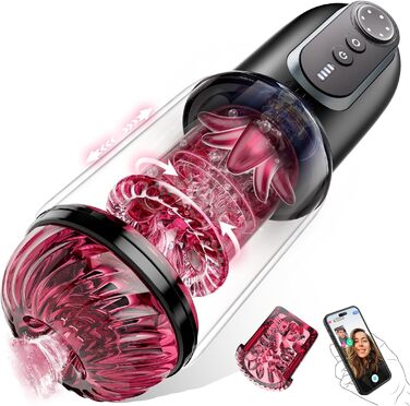 Вібратор для чоловіків з 8-ю обертовими насадками та 5-ма режимами вібрації, секс-іграшка, мастурбатор з функцією керування через додаток