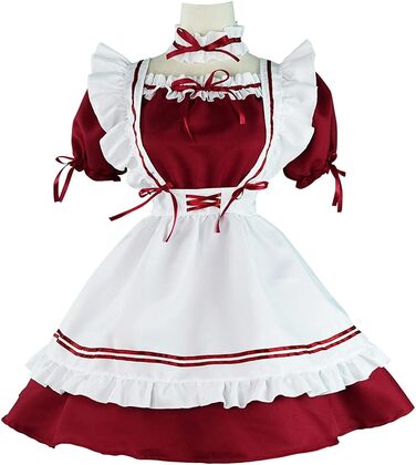 Костюм французької служниці Аніме: Комплект для косплею, костюм на честь Геловіну (Бургунді, M)