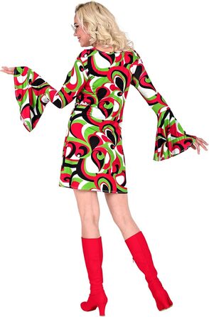 Сукня 70-х років WIDANN ILANO для вечірок, карнавалу, фестивалю, з тропічним візерунком (XS, Vintage Waves)