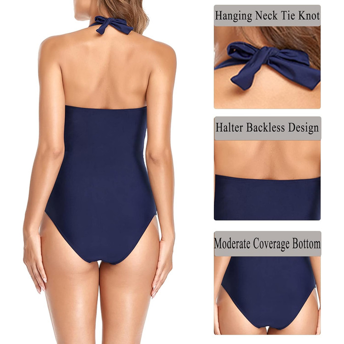 Одноцільний купальник Daen Bauchweg для схуднення з V-подібним вирізом, знімними вставками для контролю живота, спортивний купальник з відкритим спиною (M, Тибетський синій)