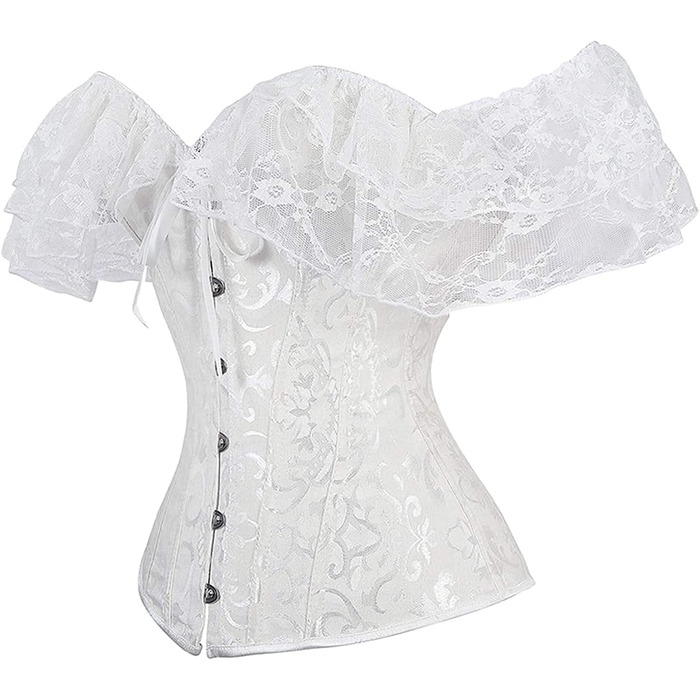 Корсет жіночий Oytto готичний з мереживом, атласний, з кісточками, на шнурівці, пов'язаний, топ-боді, весільний, білий, M