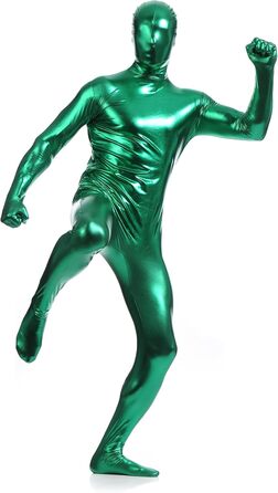 Боді для чоловіків LEEMQCYA, блискучий, металік, Wetlook, з довгим рукавом, костюм для танців з масковою обробкою, лаковий шкіряний комбінезон (3XL/195-200cm, Зелений 2)