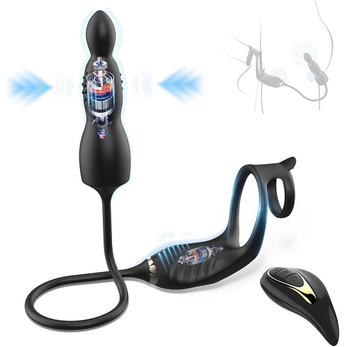 Масажер простати для чоловіків NAIXBTY з 10 режимами вібрації, кільцем для ануса та пультом дистанційного керування