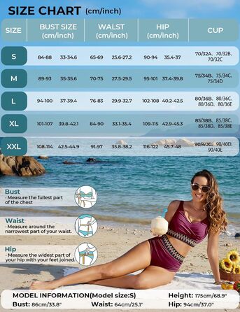 БІКІНІ жіночий комплект з високою талією, купальник з животом, двочастинний сексуальний V-подібний виріз, пуш-ап бікіні, кольоровий смугастий, великі розміри, бікіні для пляжу (пурпурно-червоний, L)