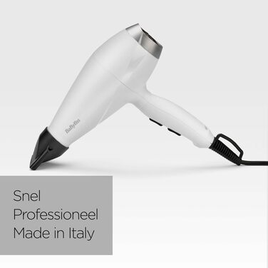 Професійний фен для волосся BaByliss Speed Pro 2000W з іонізацією Anti-Frizz, 3 температурні та 2 швидкісні режими, білий, 6704WE
