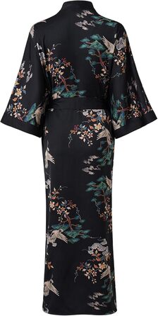 Халат жіночий Ledamon, довгий, з кишенею, квітковий принт, чорний (один розмір)